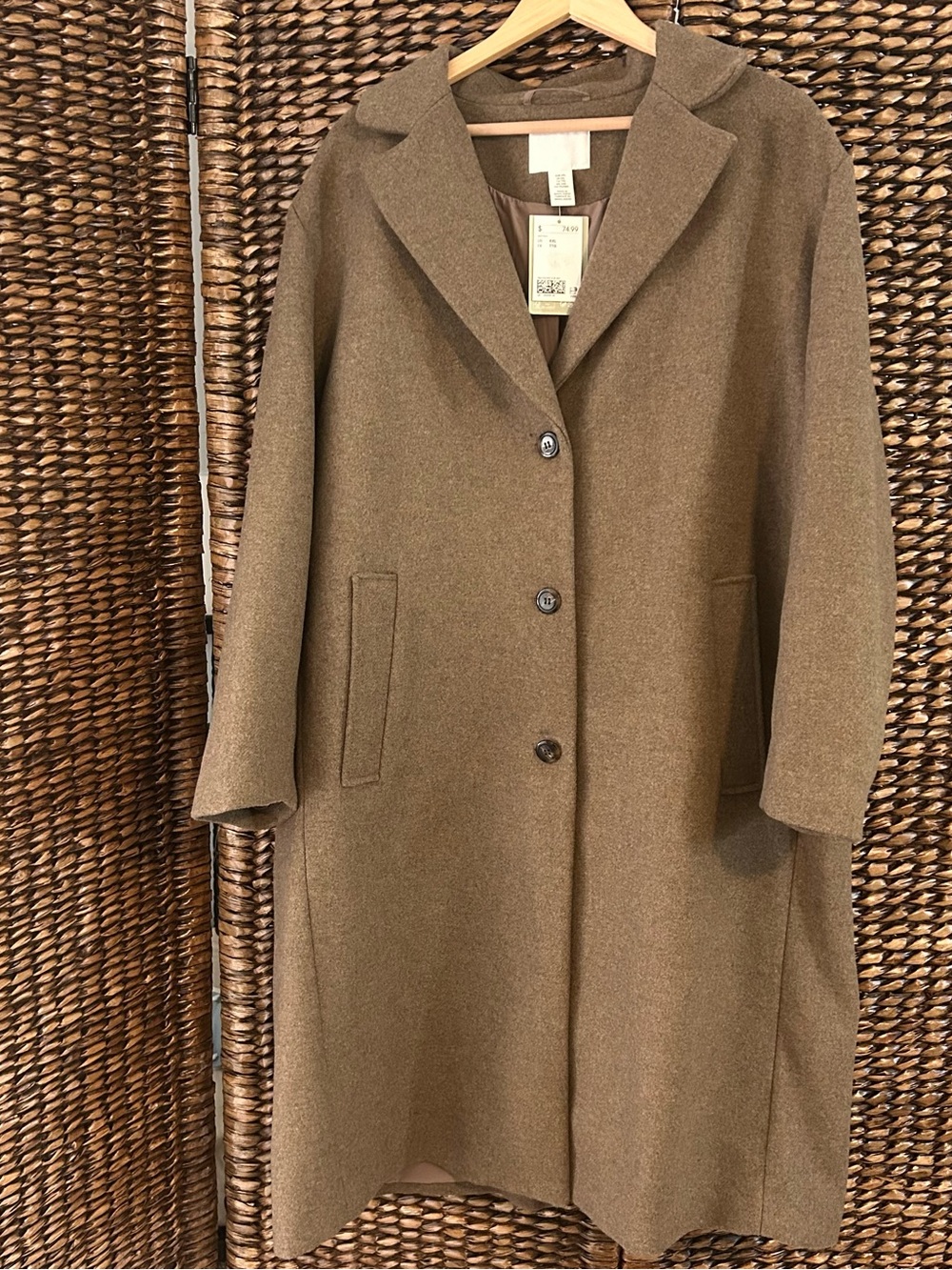 H&M XXL Brown Wool-Blend Long Coat NWT